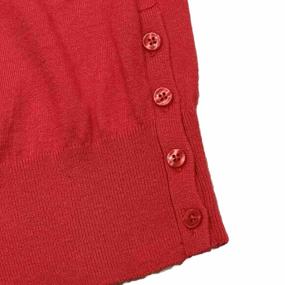 Ann Taylor Holiday Sweater Red Crew Neck 3/4 Sleeve Knit Xmas Buttons Sz Med - Picture 5 of 5